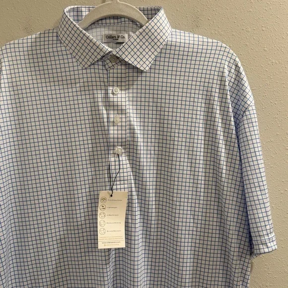 Collars and Co NWT Size XL Thin Blue Check Dress Collar Polo Performance Stretch - Picture 6 of 6